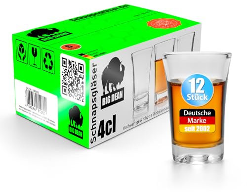 BigDean 12 Stück Schnapsgläser 4cl – Shotgläser in Gastro-Qualität & Geschenkbox