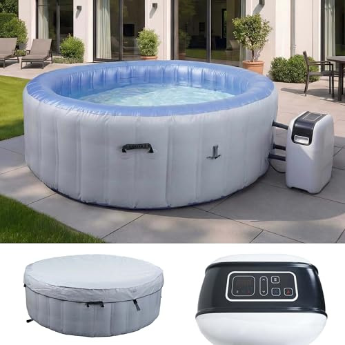 Mendler Whirlpool HWC-N97, 4 Personen, In-/Outdoor heizbar aufblasbar Pumpe PVC laminiert, rund Ø 180cm - grau-blau