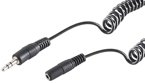 1aTTack.de 1x 3.0m - Schwarz 3,5mm Klinkenkabel Stereo Spiralkabel Verlängerungskabel Vergossene Stecker Vernickelte Kontakte Perfekt für Kopfhörer, Lautsprecher & HiFi