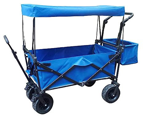 GODFSAHG Chariot à Main, Chariot de Jardin Pliable et Portable, Chariot Robuste avec auvent, Chariot de Courses Multifonction pour Camping en Plein air, Chariot de Plage à 4 Roues, Charge：1