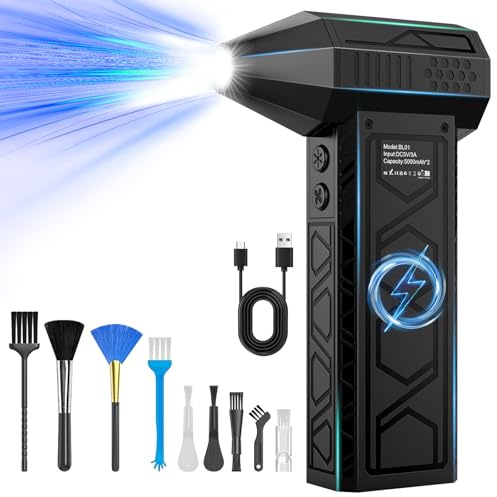 180000RPM Compressed Air Duster, Compressed Air Cleaner for PC, 4-Gear Adjustable Air Blower Cordless for PC/Car, Mini Electric Air Duster with 2 LED Light & Display