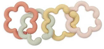Jollein Anneaux de jeu bébé - Flowers - silicone & nylon - sans BPA - anneau de dentition bébé - anneau à attraper & aide à la dentition - dès 3 mois - set de plusieurs anneaux