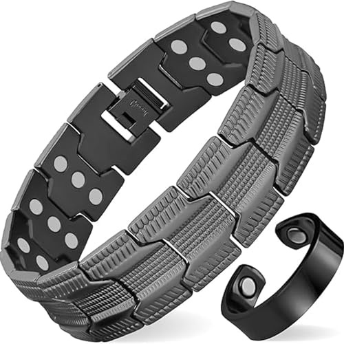 LuminaVerde Bracciale in rame da uomo, Bracciale magnetico con 3500 gauss e anello di rame puro regolabile