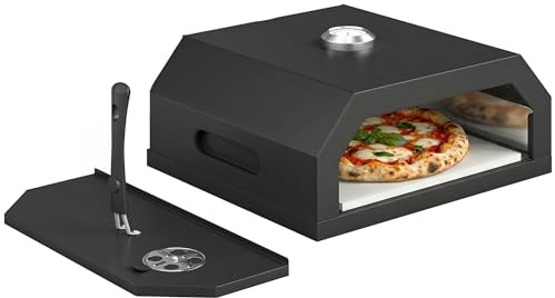 Outsunny Kit Four à Pizza pour Barbecue Four à Pizza Extérieur pour Barbecue avec Pierre en Cordiérite et Thermomètre, Ventilation Réglable, Poignée Isolée, 53 x 40 x 18,5 cm, noir
