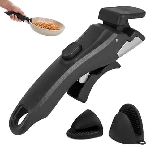 LIRONGTAGE Removable Pan Handle, Anti Scalding Removable Pan Handle with 2 Silicone Oven Gloves, Heat Resistant Grill Handle, Universal Pan Grip Replacement Handles Suitable for Cooking Pots and Pans
