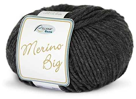Rellana Wolle Merino Big Fb. 15 - anthrazit Wolle Nadelstärke 5 - 6 mit Merinowolle zum Stricken & Häkeln, Mützenwolle