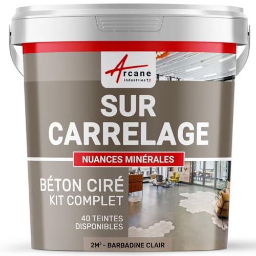 Béton ciré sur carrelage, cuisine, salle de bain, mural, sol, plan de travail, revêtement décoratif douche en kit - 2 m² (en 2 couches) Barbadine Clair - ARCANE INDUSTRIES