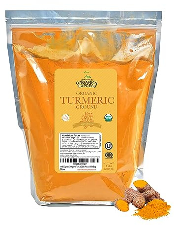 HQOExpress Bulk Organic Ground Turmeric Powder – 5 lb Value Bag (80 oz) USDA Organic | Non-GMO | Kosher | Sustainably Grown | Lab Tested | Legacy Brand Since 1977