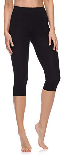 Merry Style Damen Leggings 3/4 aus Baumwolle mit Stretch – Leichte Capri Leggings Damen aus atmungsaktiver, elastischer Baumwolle, ideal für Yoga Sport Freizeit Reisen MS10-199 (Schwarz, XL)