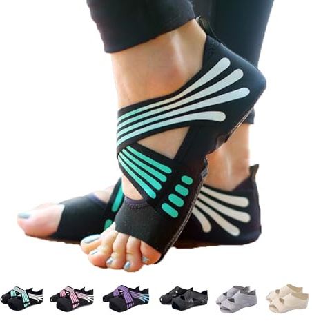 ABIRAM Yoga Socks Toeless Non-Slip Grips & Straps, for Pilates, Barre, Ballet, Bikram, Workout for Women