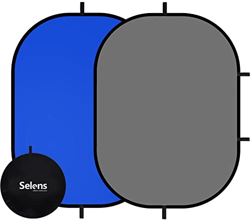 Selens Collapsible Backdrop 59x78.7inches Pop Up Blue Grey Background with Carrying Bag for YouTube Streaming Photo Studio Portrait Photography Background Double Sided Backdrop Pop Up Screen 2 in 1
