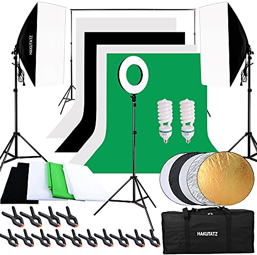 HAKUTATZ® - Set profesional de estudio fotográfico, sistema de fondo con funda protectora