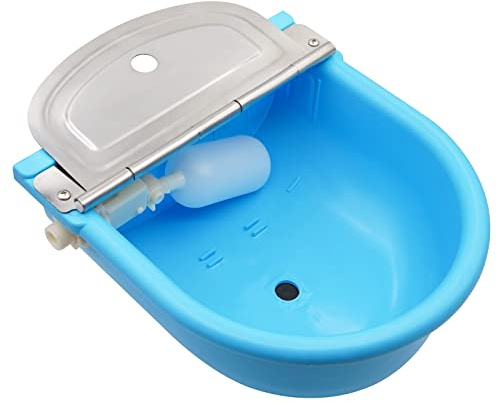 MINYULUA Automatic Waterer Bowl Large Horse Waterer with Float Valve and Drain Plug Automatic Water Feeder Dispenser Bowl for Sheep Dog Horse Cow Pig Plastic (Light Blue)