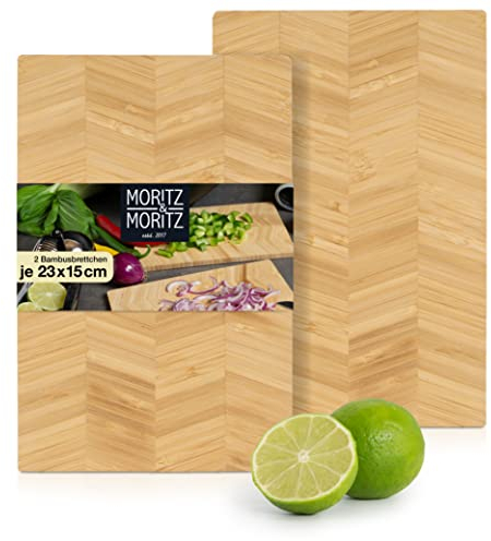 Moritz & Moritz 2x Schneidebrett Bambus Klein - 23 x 14,5 cm - Frühstücksbrettchen Bambus Set - Schneidebrettchen zum Anrichten und Servieren