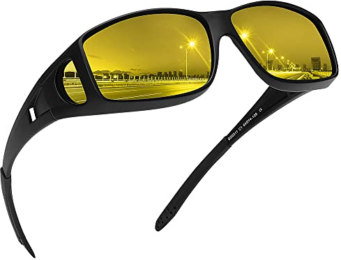 MEETSUN Fit Over Glasses Sunglasses for Men Women,Wrap Around Sunglasses Polarized UV400 Protection Black Frame-Night Vision Lens