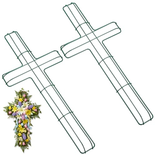 Wire Cross Wreath Frame: 2Pcs Cross Shaped Metal Wire Wreath Frame Form Floral Garden s Metal for Easter Christmas Holiday Church DIY Craft Project - 16 Inch