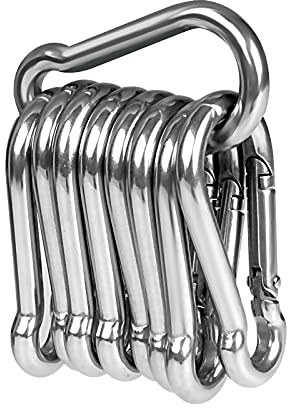 LISOPO 10pcs 4*40mm Stainless Steel D-Shape Carabiner Hooks, Heavy Duty, Max. 80kg, Spring Loaded Gate, Multifunctional, Ideal for Hammocks, Camping, Hiking