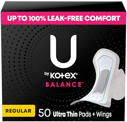 U by Kotex Balance Ultra Thin Pads with Wings, Regular Absorbency, 50 Count (Packaging May Vary)