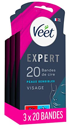 Veet Expert - Lot de 60 Bandes De Cire Froide - Visage - Peaux Sensibles