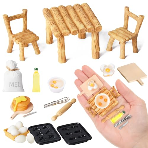 Colmanda Miniatura Casa Muñecas Accesorios Cocina Set, 22 Piezas Accesorios para Casa de Muñecas, Cocina en Miniatura Set, Adecuado para Regalar a Los Niños Año Uuevo