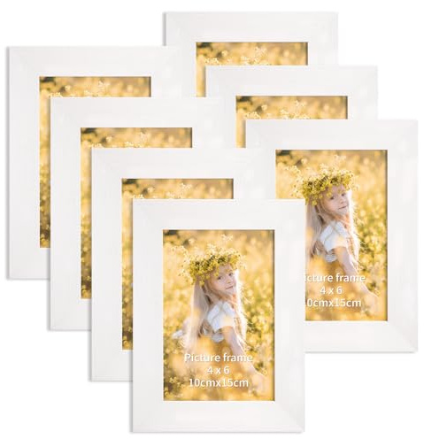 Vasemouh 6x4 Photo Frames Set of 7, White 4x6 Picture Frames for Photos, Prints and Artworks, Tabletop & Wall Mounting
