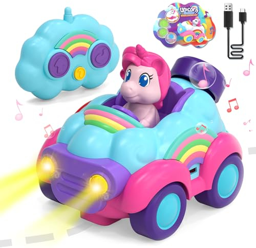Lehoo Castle Toys for 2 3 Year Old Girl, Unicorn Gifts for Girls Remote Control Toy Cars for Toddler, Unicorn Toys for Girls RC Stunt Car with Lights & Music