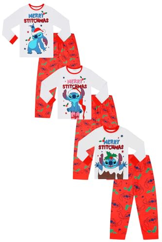 Disney Lilo et Stitch Pyjamas de Noël de famille assortis Merry Stitchmas pour hommes, femmes, garçons et filles, blanc, 15-16 ans