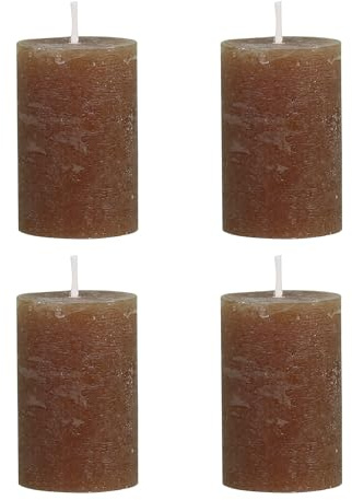 Set om 4 Macon rustika blockljus ljus antika altarljus 100 % paraffin lång brinntid H8/D5 cm valnöt