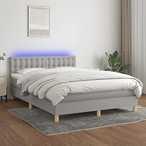 qohoio Boxspringbett mit Matratze & LED Bett Boxspringbett Bett Mit Matratze Polsterbett Schlafzimmer MöBel Hellgrau 140x200 cm Stoff - 3134037