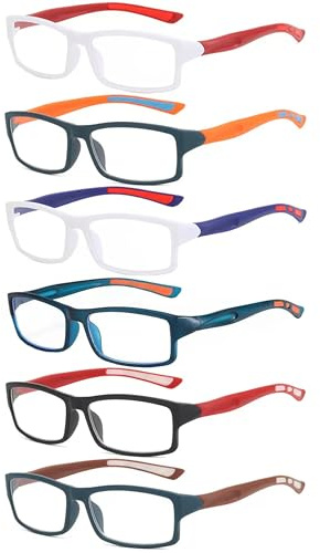Eyglajdd Lot de 6 Lunettes de Lecture Anti Lumière Bleue +2.00 Dioptries Sportive Ultra Légère Hommes Femmes Pour Ordinateur Livre Travail