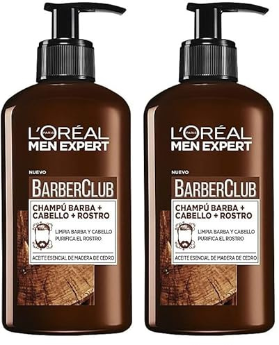 L'Oréal Paris Men Expert Barber Club Champú 3 en 1: Barba, Cabello y Rostro, 200ml (Paquete de 2)