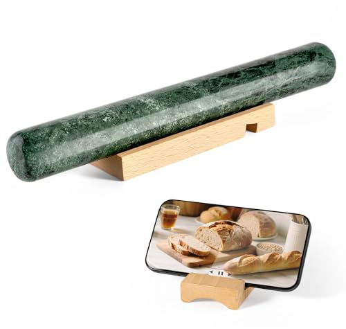 Erongoo Marble French Rolling Pin for Baking, 12 Inch Non Stick Polished Rolling Pin for Dough, Heavy Dough Roller for Fondant Pizza Pie Crust Cookie Pastry Bread, Kitchen Baking (Indian Green)