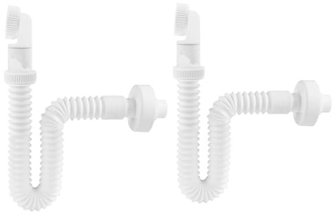 Hibbent Sifón de 1 1/4 Pulgadas: Desagüe Lavabo, Sifón Ahorrador de Espacio para el Baño, Sifón Ajustable a 360° para Lavabo, Desagüe Fregadero con Trampa de Olores, 2 piezas - Blanco