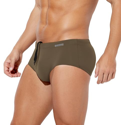 Casey Kevin Men's Solid Swim Briefs Elastic Drawstring Board Surf Swimsuits Quick Drying Bikini Bottom Swimwear,Green,M