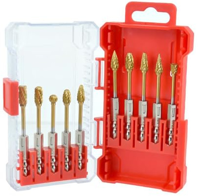 Fresa in Carburo, 10 Pezzi Raspe Trapano al Tungsteno, Frese Rotative Carburo con Codolo 6.35 mm per Smerigliatrice Lavorazione Metallo Legno Intaglio Incisione Foratura Sgrossatura Finitura