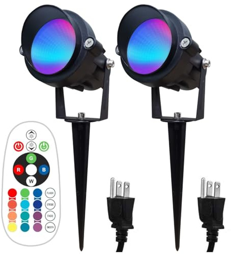 TOVEENEN Color LED Outdoor Landscape Spotlight - 120V 12W Waterproof Spot Lights for Christmas Halloween Yard House, 2 Pack