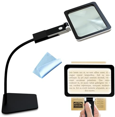 Lupa 2 en 1 con luz y soporte, lupa de lectura 5X con luz para personas mayores, lupa de gran tamaño con 24 LED de brillo ajustable y desmontable para la lectura, costura, manualidades