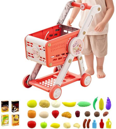 Carrello Della Spesa Giocattolo Per Bambini 1 3 Anni,Set Gioco Con Alimentari | Supermercato Apprendimento Giochi Di Ruolo Da 1 Anno
