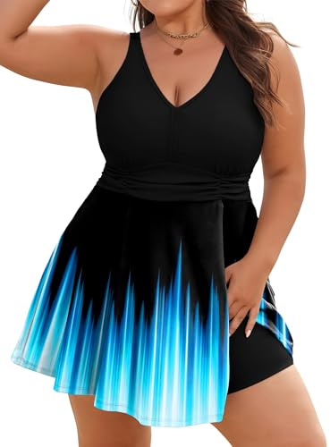 Arolina Womens Tankini Bathing Suits Modest Swimsuits Full Coverage Tankini Bathing Suit Curvy Swim Dress Black Lake Blue 18W