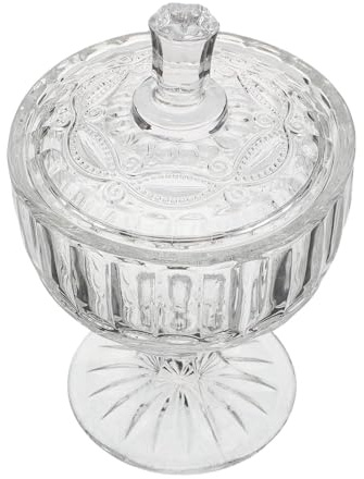 Kichvoe Tarro de cristal con tapa para - Recipiente decorativo de boticario - Servidor de pedestal vintage - Recipiente transparente para dulces, postres de boda y bufés