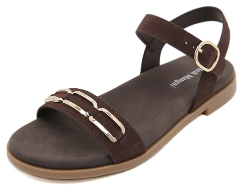 Meik Mangni damsandaler sommar bekväma platta sandaler eleganta fritid sommarskor med justerbara remmar halkfria utomhussandaler, storlek 36–42 EU