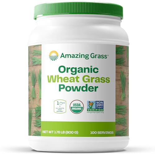 Amazing Grass Wheat Grass Powder: 100% Whole-Leaf Wheat Grass Powder for Energy, Detox & Immunity Support, Chlorophyll Providing Greens, 100 Servings