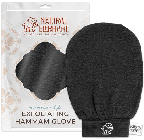 Natural Elephant Exfoliating Hammam Glove | Authentic Moroccan Kessa Body Scrub Mitt for Spa-Quality Skin Renewal | Pure Black Single