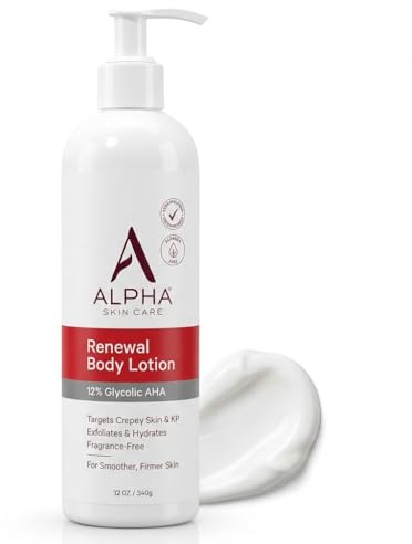 Alpha Skin Care Revitalizing Body Lotion, 12% Glycolic AHA, Simple & Effective Daily Moisturizer with Alpha Hydroxy Acid, Hydrates & Exfoliates for Soft, Smooth Skin, Anti-Aging, 12 Oz