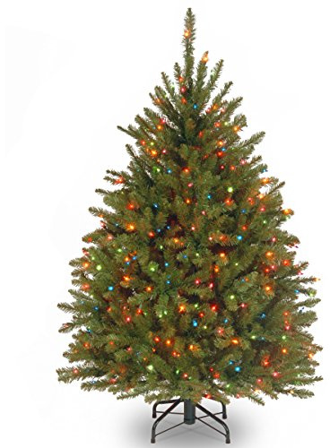 National Tree Company 4.5 ft Pre-Lit Dunhill Fir Artificial Christmas Tree, 450 Multicolor Lights, 763 Tips, Includes Stand, Green