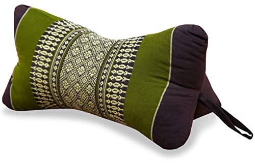 livasia Nackenstützkissen Knochenkissen - Ø 15x32cm - Nackenkissen Knochenform, Sofakissen, Lesekissen mit Kapok, Kissen für Garten und Balkon, Reisekissen handgefertigt (Braun/Grün)