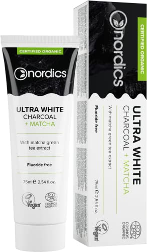 Nordics Teeth Whitening Toothpaste Activated Charcoal and Matcha, 100% Natural Fluoride Free, Vegan Cruelty-Free 75ml