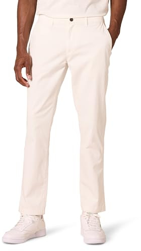 Amazon Essentials Pantalon Chino en Tissu Stretch Confortable Délavé Coupe Athlétique Homme, Blanc, 28W / 30L