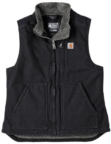 Carhartt mens Loose Fit Washed Duck Sherpa-lined Mock Vest Work Utility Outerwear, Black, Large US