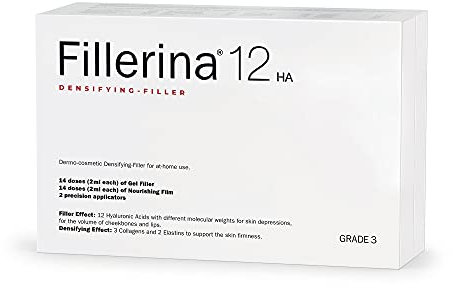 Fillerina 12 Densifying-Filler – Intensive Anti-Aging Treatment Grade 3 (2x30ml) | Restores Volume, Reduces Wrinkles & Skin Laxity | Hyaluronic Acid, Collagen & Elastin | For Advanced Signs of Aging